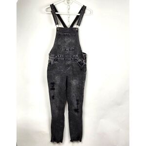 Justice Skinny Jeans Bib Overalls Black Distressed Stretch Denim Girl's Size 18